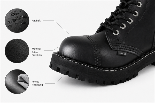 Steel - Full Black, 10-Loch Boots